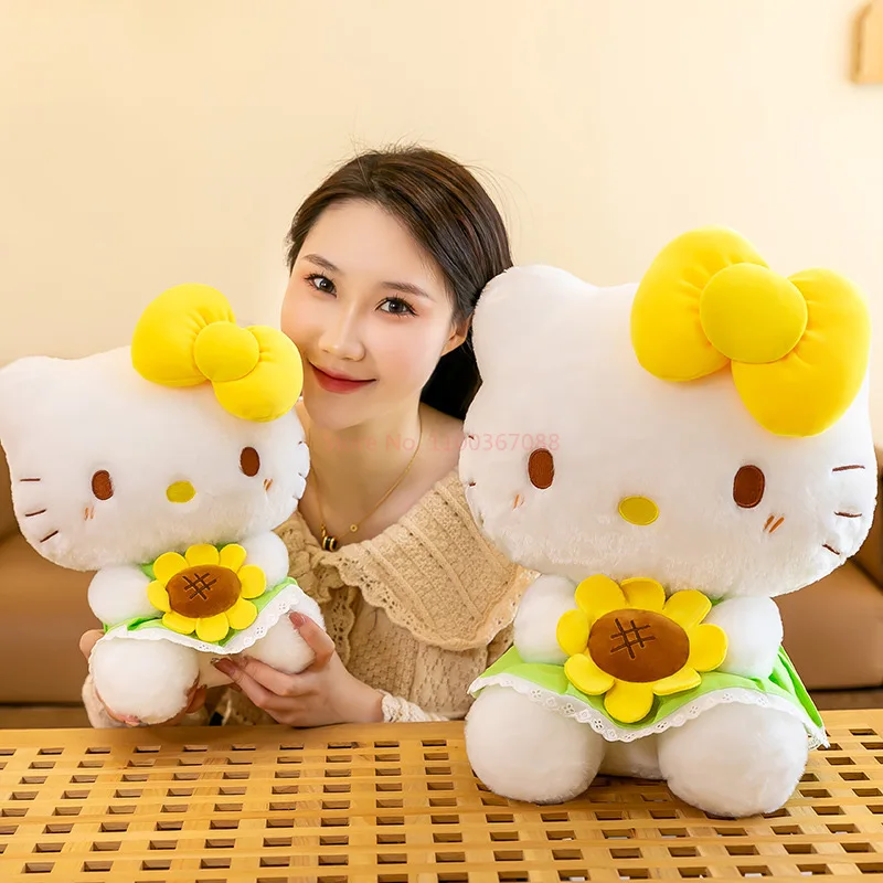 35-45cm Sanrio Cute Sunflower Hello Kitty Plush Doll Anime Soft Plush Pillow Home Decoration Children Christmas Gift