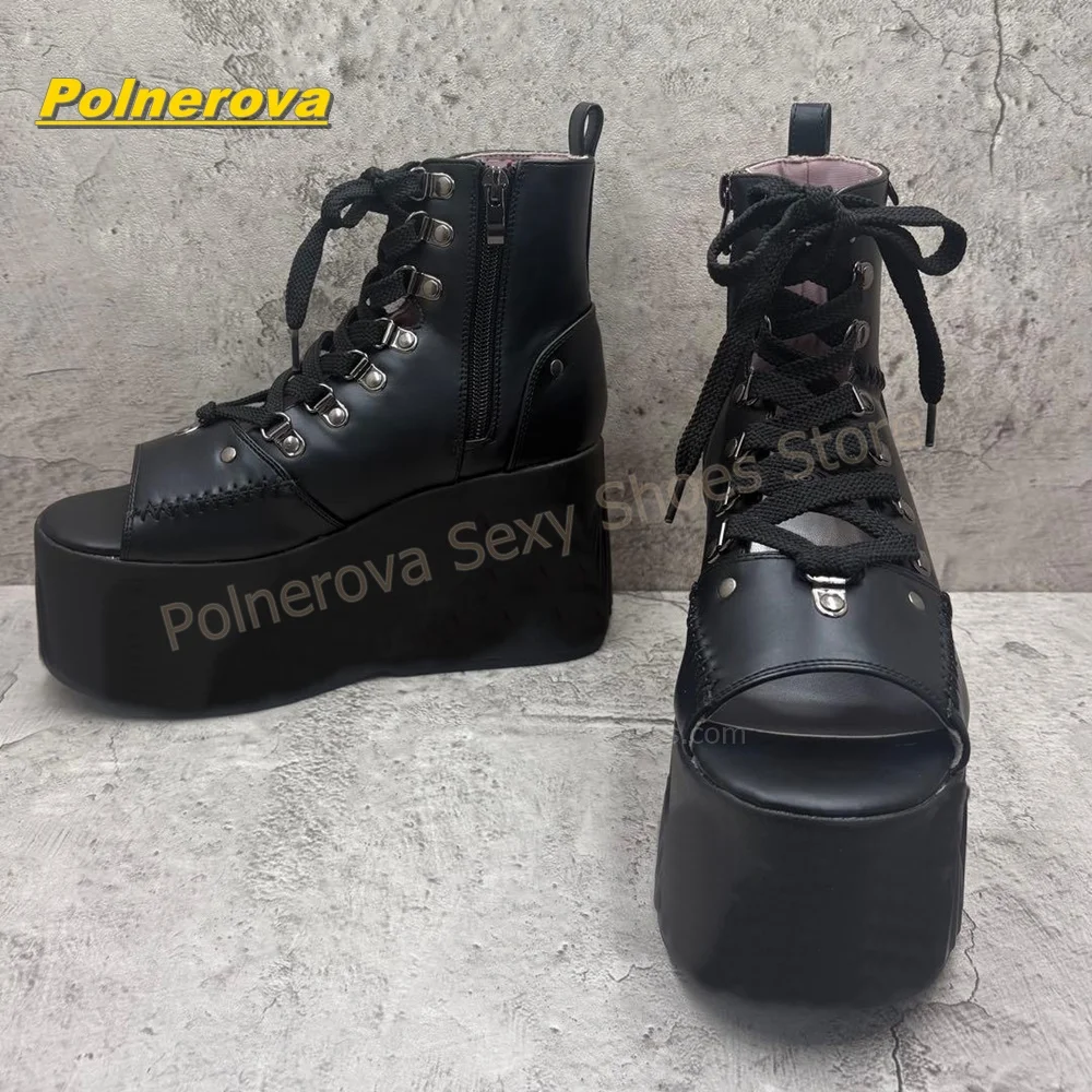 Dopamine Women Color Block Gladiator Open Toe Wedge Lace Up Y2K Street Festival Casual Patchwork Ankle Boots 2026 New Arrivals