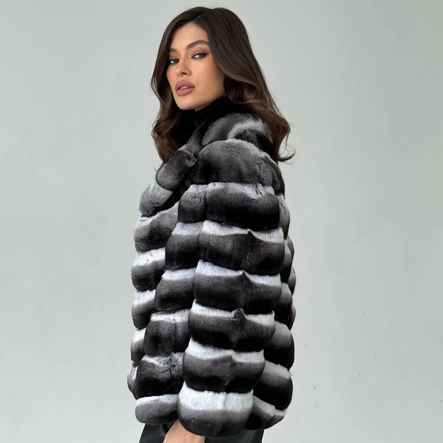 Chinchilla Fur Coat Women Short Rabbit Fur Coat Women Real Furs Coats For Women Luxury Winter Jacket Woman 2024