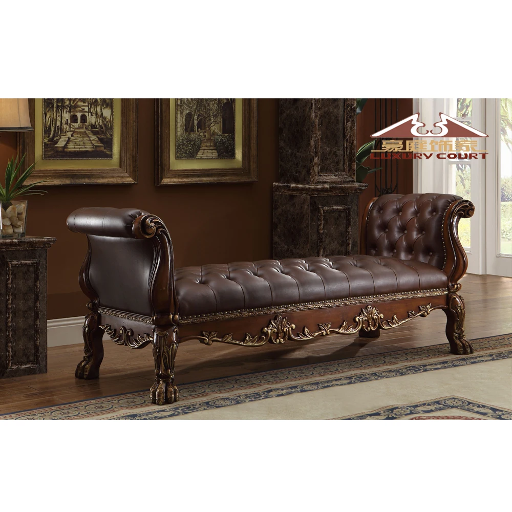 Special Design European Style Solid Wooden Genuine Leather Lounge Chaise Chair