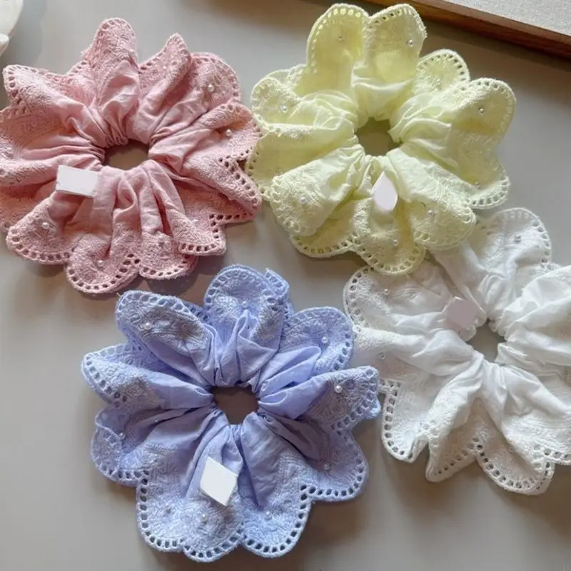 

Elastic Imitation Pearls Embellished Pleated Scrunchies Hair Tie Fashion Accessory For Special Occasion or Daily Styling