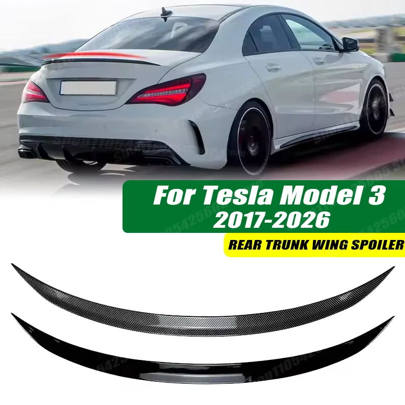 120cm 5D Carbon Look Rear Boot Trunk Spoiler Lip Stick-On Decorative Rear Wing For Tesla Model 3 2017-2026 Model