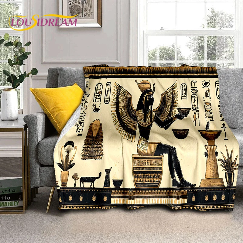 2025 Ancient Egypt Hieroglyphic Mythology Wall Painting Blanket,Soft Throw Blanket for Home Bedroom Bed Sofa Cover Child Gift