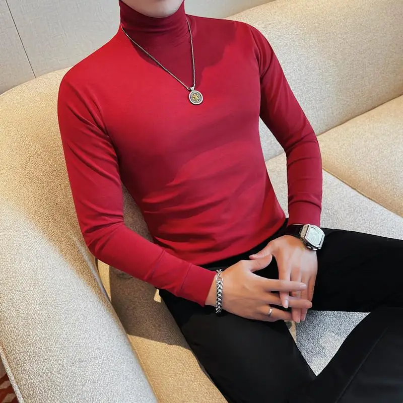 Winter Turtleneck Long Sleeve Base Tee Shirt Men New Inner T-shirt Cotton Big Size 5xl Solid Color All-match Tops 5 Colors 2025