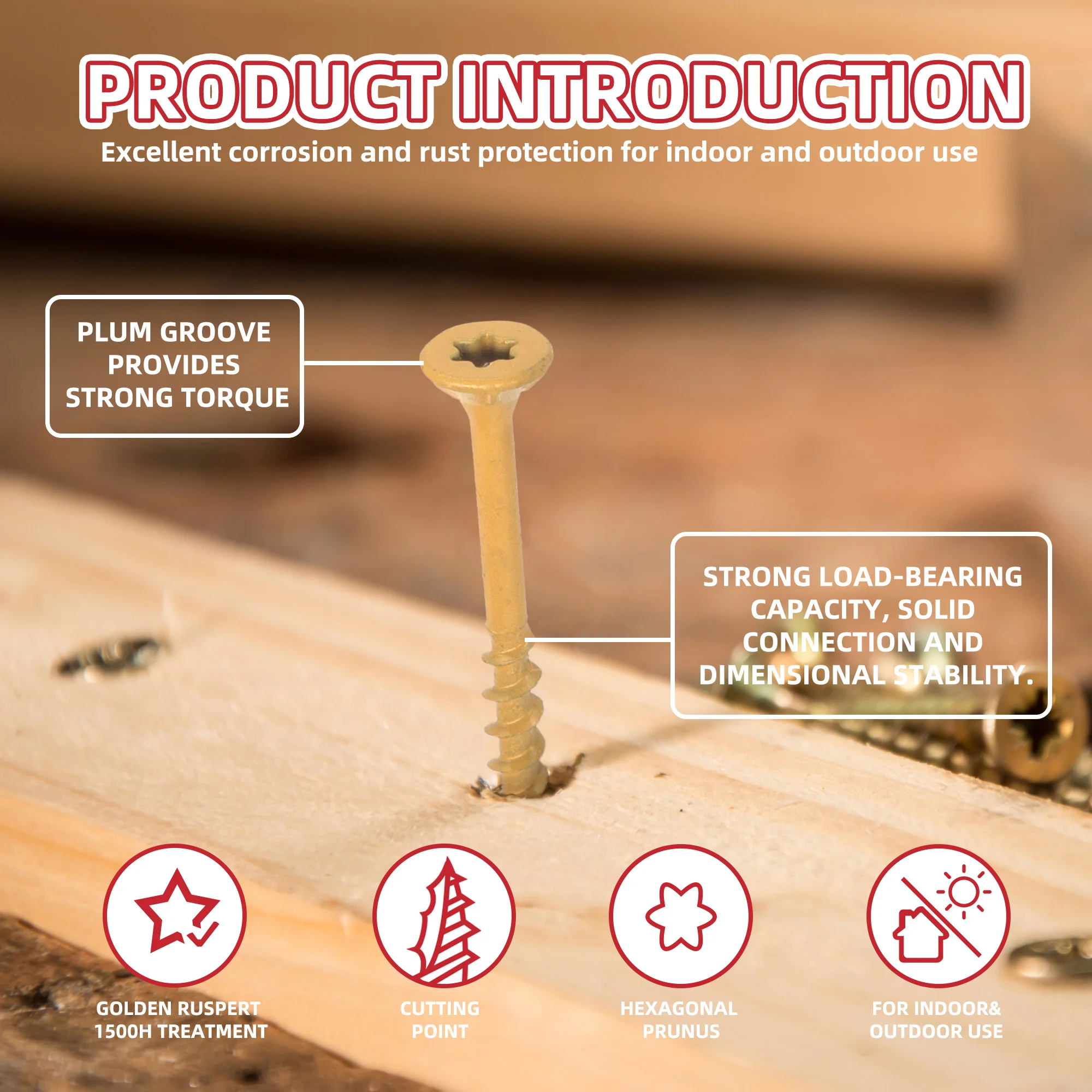 50/100pcs Coarse Thread Deck Screws Star #8  Flat Head Rust Resistant Rpoxy Coated Bronze Bit, Including Wood Fasteners