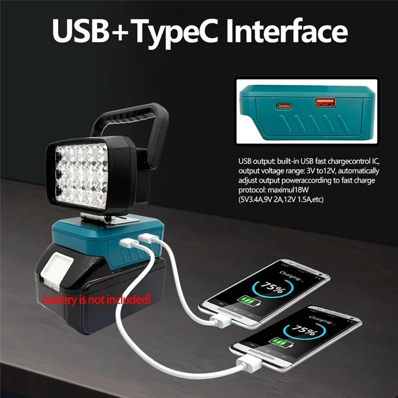 

AT05-18 Beads Portable Lanterns Spotlight Torch LED Work Light Lamp For 18V Li- Battery BL1830 BL1840 BL1815 BL1845