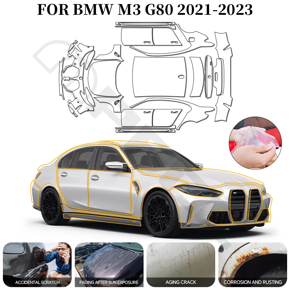 

For BMW M3 G80 2021-2023 TPU Precut Paint Protection Film Anti-Scratch Invisible Clear Bra Resistant Invisible Car Wrap Film