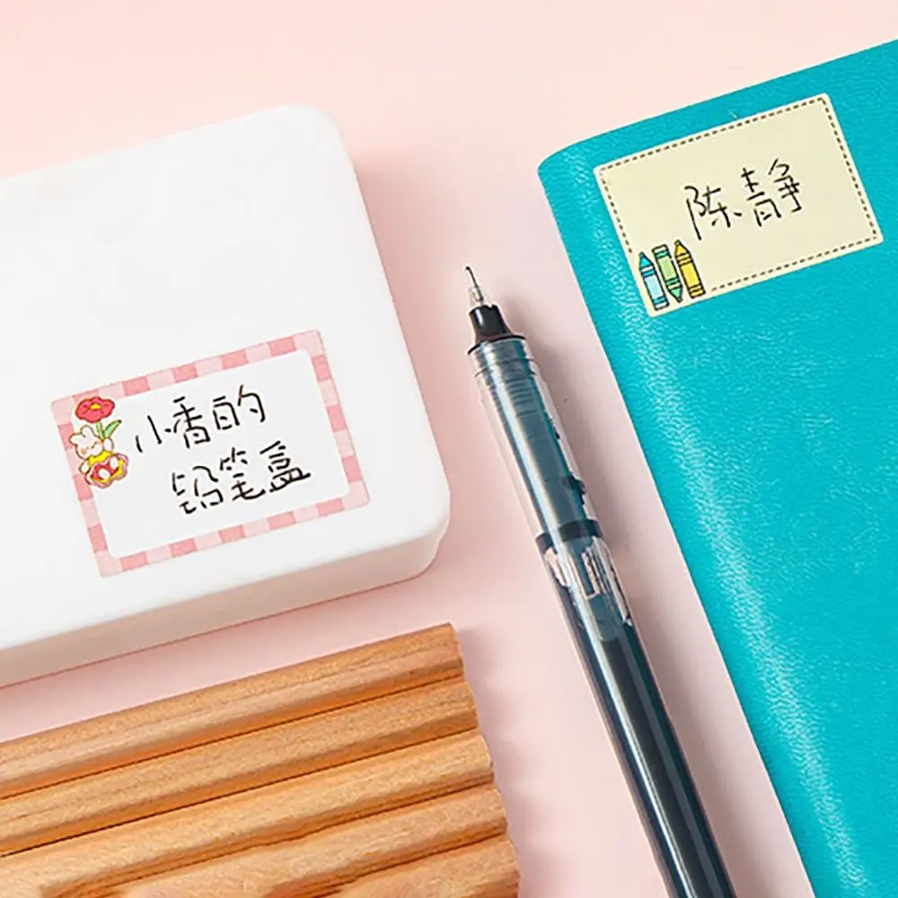 350Pcs/Roll Portable Custom Name Sticker Handwritten 8 Patterns Labels Sticker Student Stationery Cartoon Tag Sticker Office