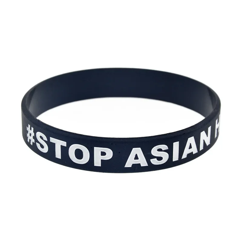 50 Pcs Stop Asian Hate Silicone Wristband Debossed And Filled In Color Sport Bangle Adult Size