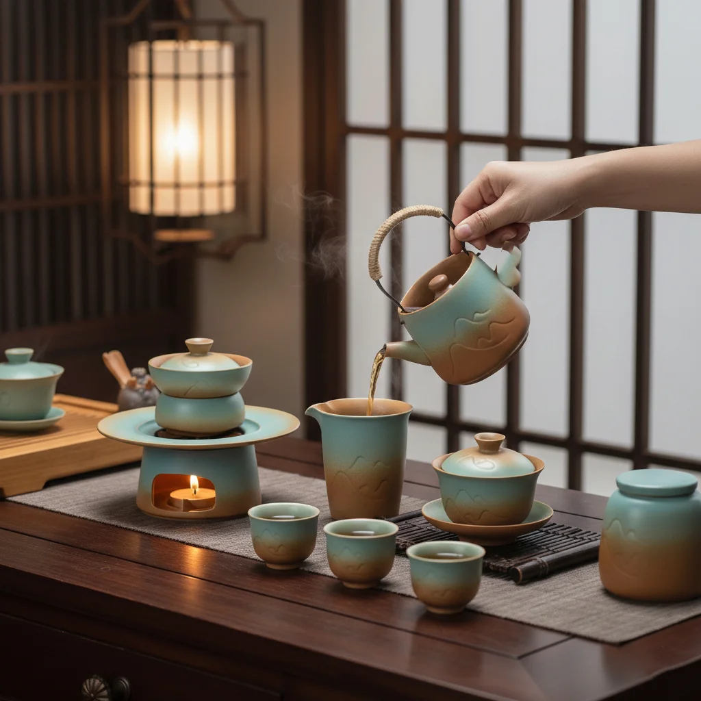 مجموعة تدفئة الشاي الشتوية، مجموعة هدايا سيراميك مكونة من 7 قطع مع إبريق شاي وأكواب، نظام صنع الشاي الأوتوماتيكي الفاخر للمنزل والمكتب