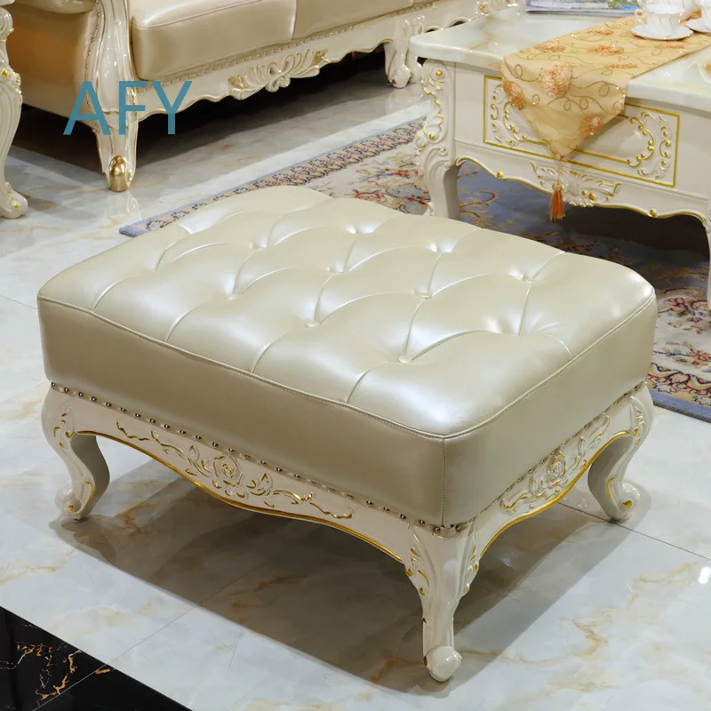 European Style Shoe Changing Stool for Princess Bench Home Use French Shoe Try-on Stool Genuine Leather Footstool Bed End