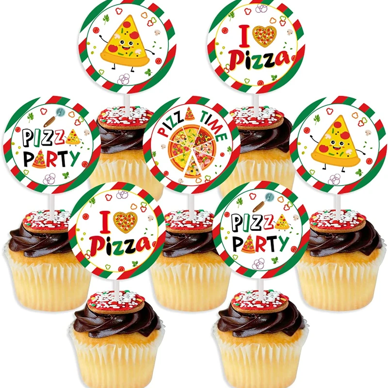 

Cheereveal 24PCS Pizza Cupcake Toppers Pizza Time Theme Cake Decoration for Boys Girls Pizza Theme Birthday Party Decor Supplies