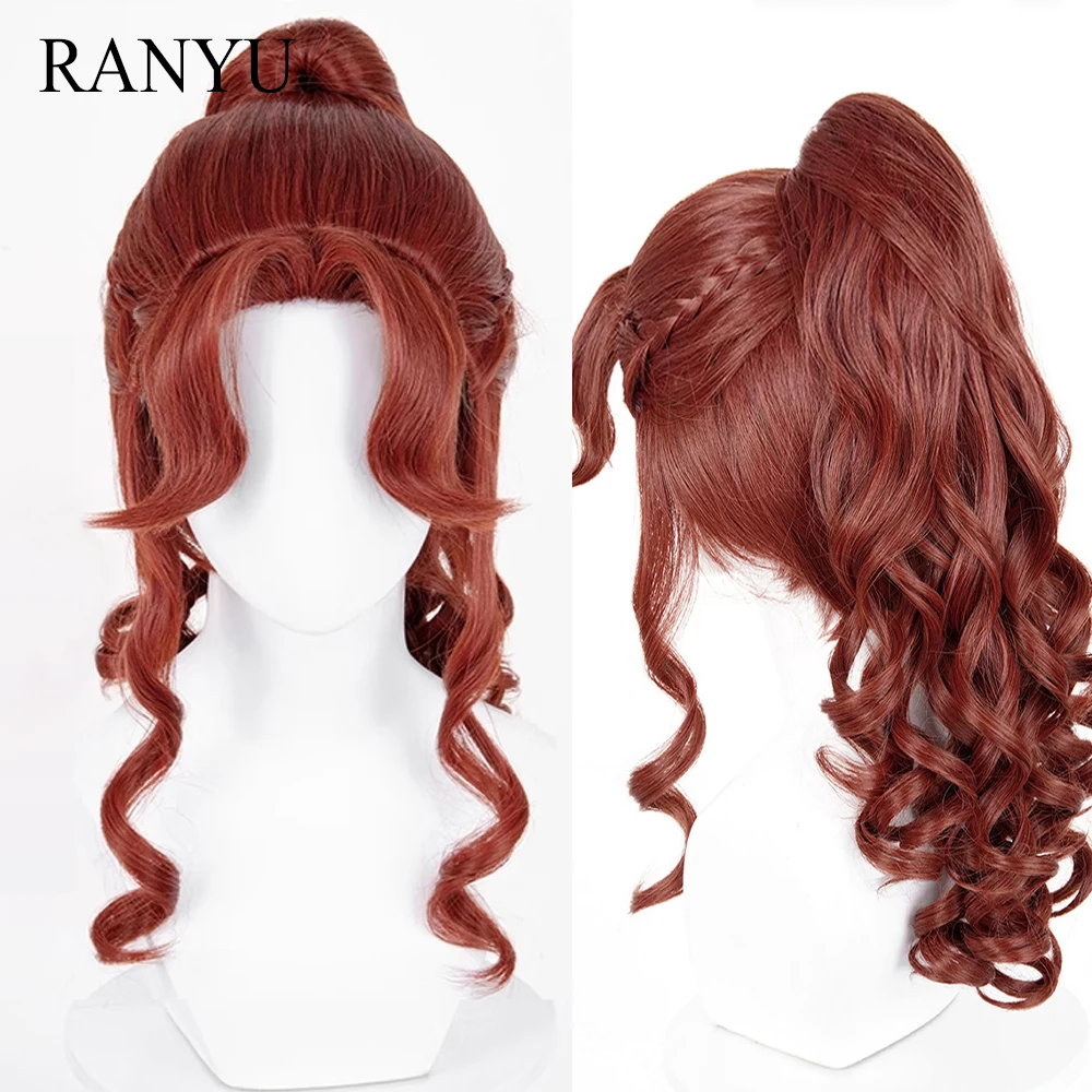 Orange Brown Long Wavy Synthetic Ponytail Clip Wigs Fluffy Heat Resistant Anime Game Cosplay Wig for Daily Party