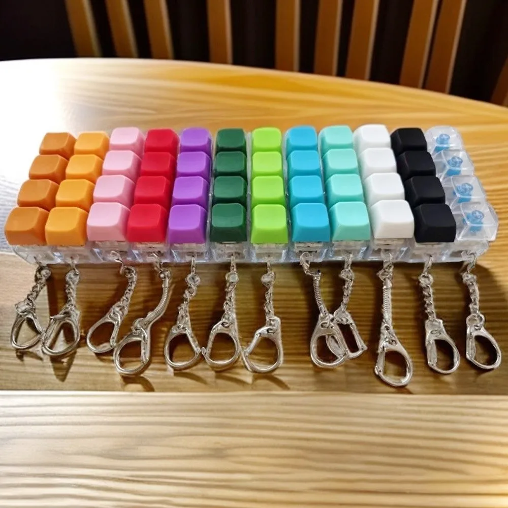 Diy Keycaps Toy Keyboard Fidget Toys with Keychain Stress Relief Keyboard Keychain Finger Button 4-button Shaft Tester Adults