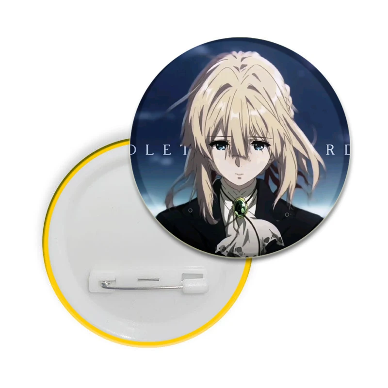 58MM Anime Violet Evergarden Pins Creative Tinplate Badge DIY Custom Cartoon Brooch for Fans Collection Gifts Decorative Clothes