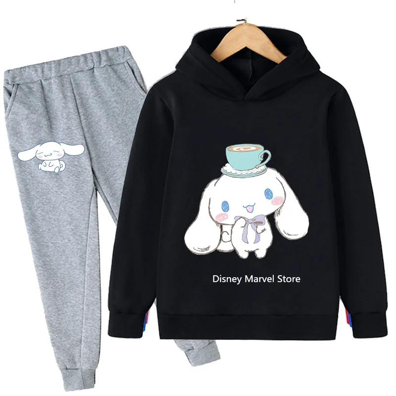 2024 New Cinnamoroll Spring And Autumn Hoodie Set With Sweatpants Boys And Girls Children Outdoor 4-14 Years Old