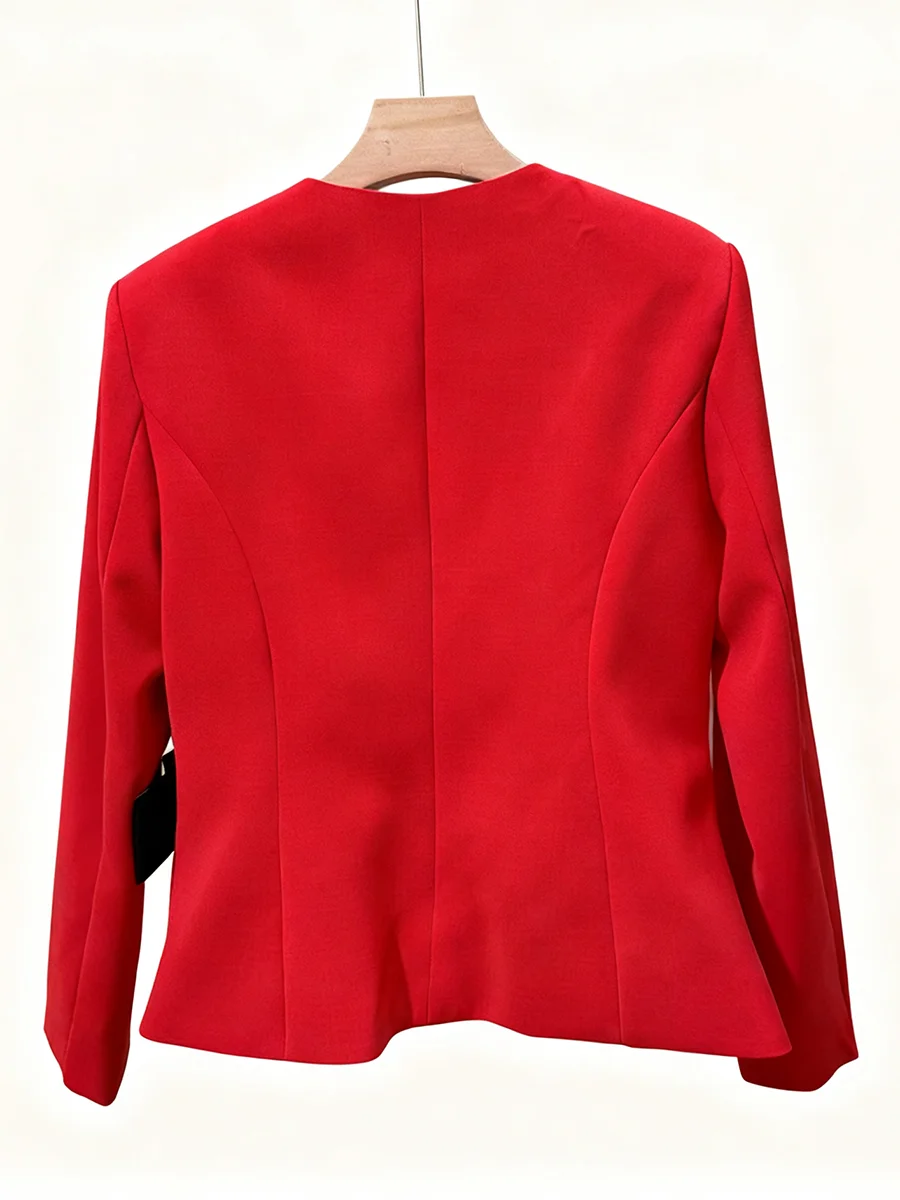 TWOTWINSTYLE Eleganckie marynarki damskie z kokardą, dekolt w serek, długi rękaw, patchworkowe, marszczone, krótkie marynarki damskie, nowość