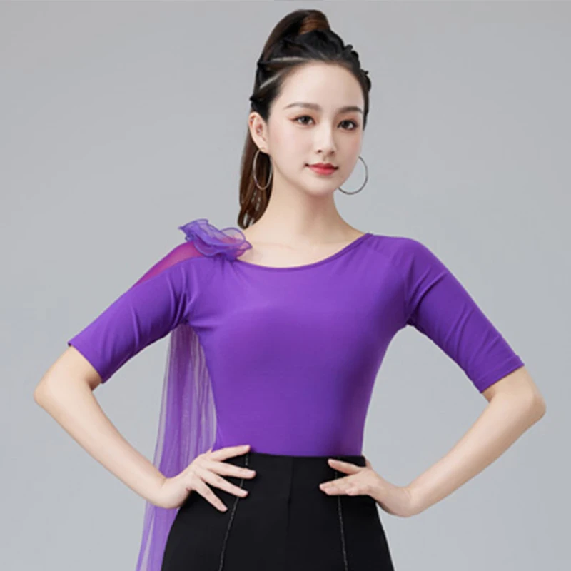 

New Women Latin Dance Top Purple National Standard Dance Costume Tango Chacha Training Wear Waltz Dance Stage Clothes AMY44