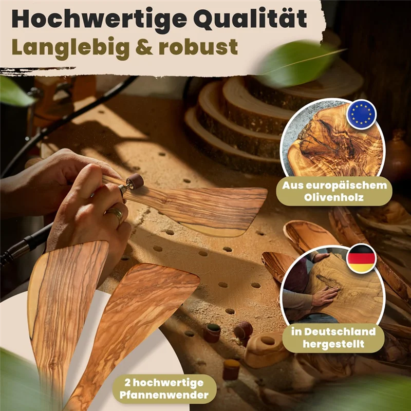 AB66-espátula de madera de oliva para cocinar, cuchara raspadora de madera con borde de fondo plano para utensilios de cocina antiadherentes, agitar, freír y mezclar