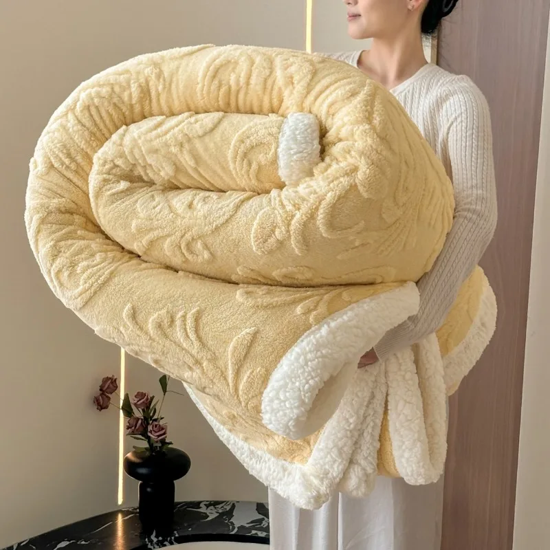 Jacquard Shu Velveteen Sherpa Throw Blanket Double Sided Thickened Warm Fluffy Plush Soft Cozy for Bed Sofa Nap Fall Winter