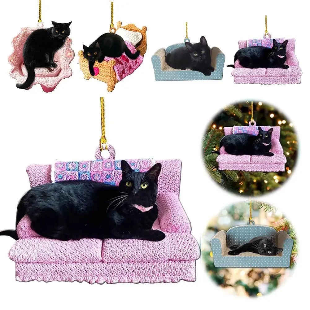 الاكريليك زينة عيد الميلاد أريكة القط شخصية المنزل معلقة قلادة شجرة عيد الميلاد الحلي