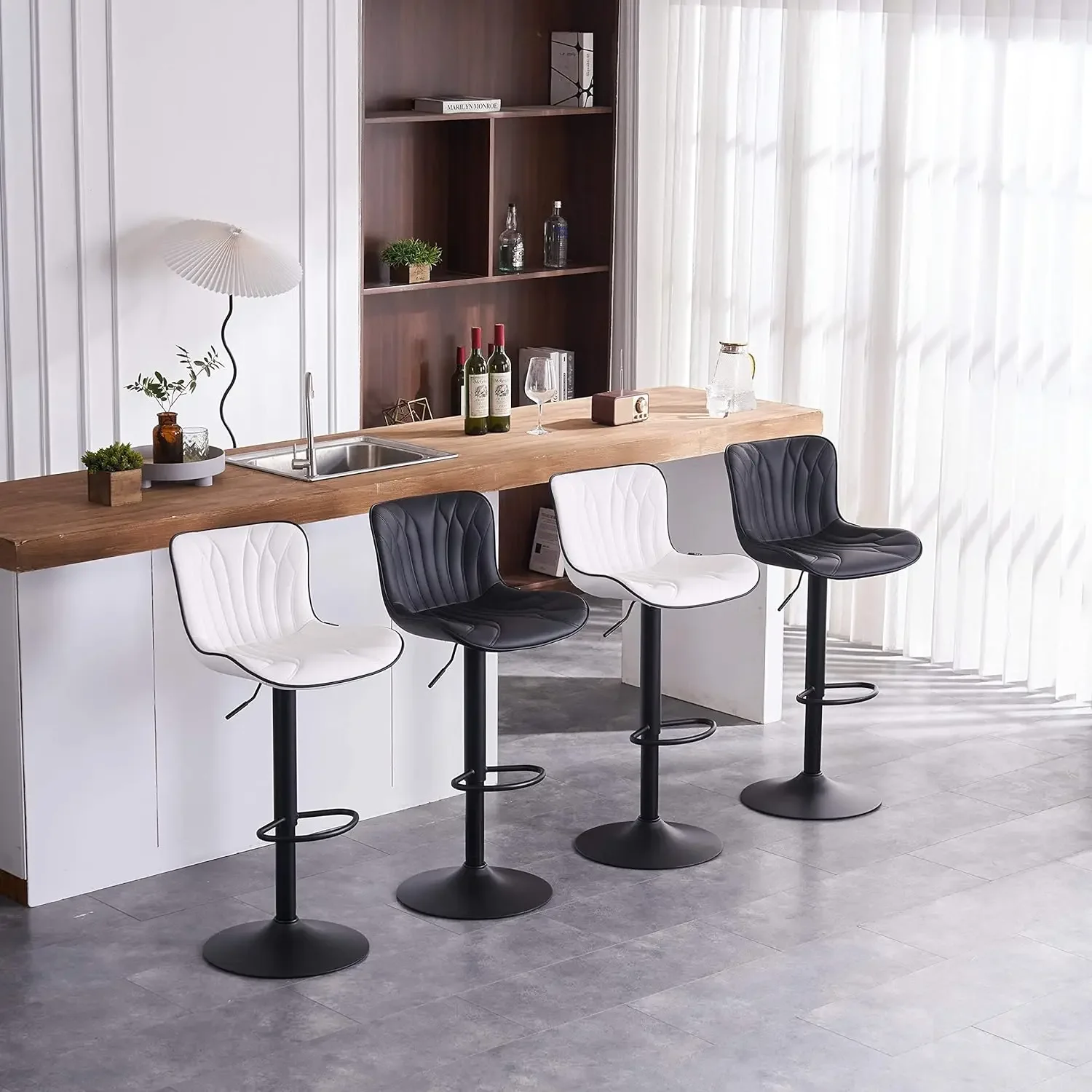 Upholstered bar stools counter height modern adjustable rotating bar chairs