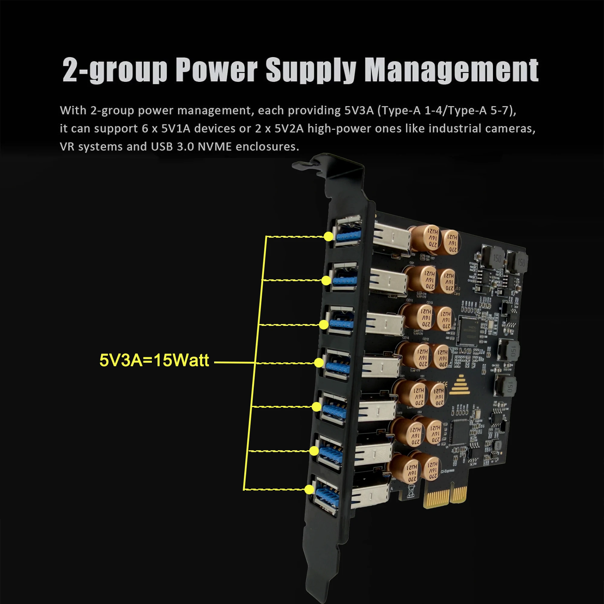 بطاقة توسيع USB 3.0 PCIe ذات 7 منافذ بسرعة 5 جيجابت في الثانية USB 3.0 مهايئ توزيع PCI Express إلى بطاقة توسيع USB للكمبيوتر الشخصي Windows 11/10/8/7/XP/Linux #4