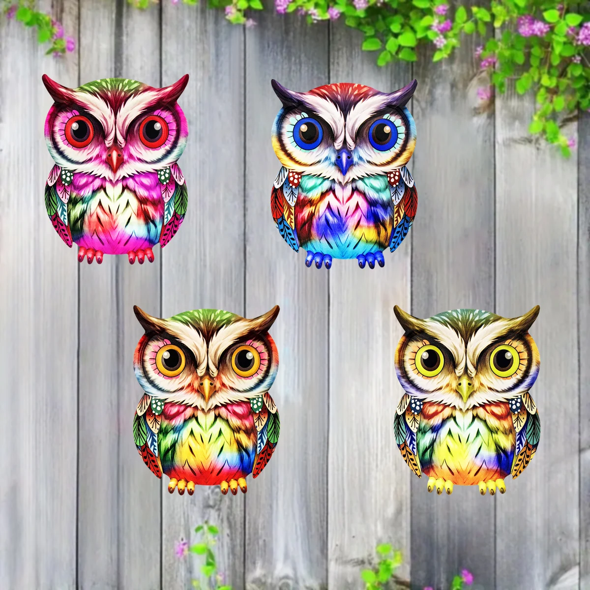 Eye-catching Metal Art Owl Wall Decor Colorful Iron Art Owl Sculptures Owl Hanging Ornament for Outdoor Home Yard Garden Fence