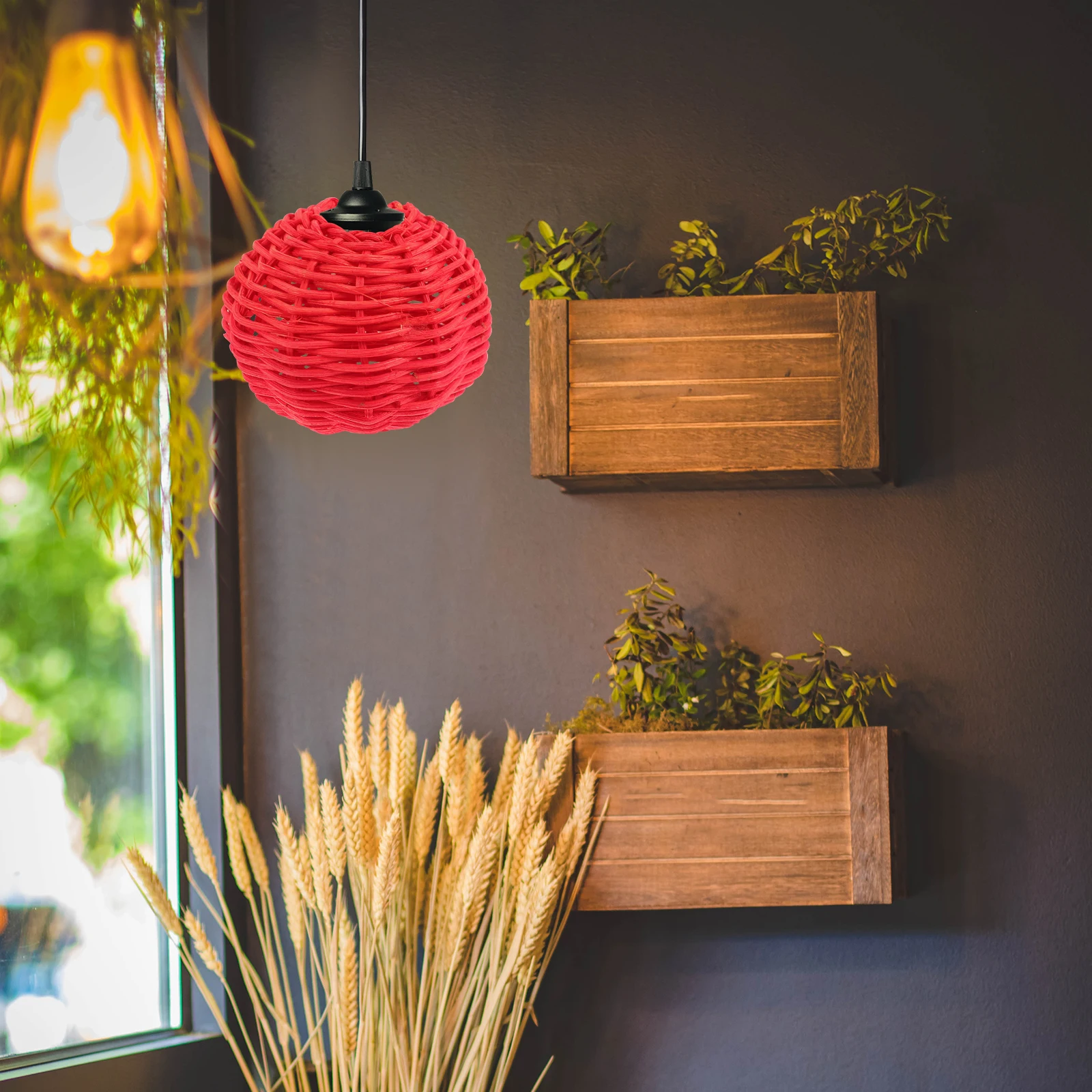 

2 pcs Rattan Lamp Shade Red Wicker Light Covers Hanging Ch Pendant Shade Home Decor Bedroom Kitchen Cafe Hotel