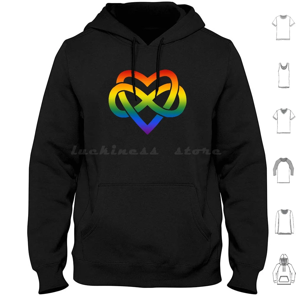 Rainbow Polyamory Inifinity Heart ( Black ) Hoodies Long Sleeve Polyamory Ethical Non Mongamy Non Monogamy Polyamorous