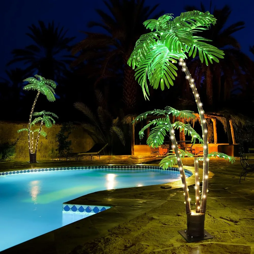 Lighted Palm Tree Bar Outdoor Christmas Decor, Artificial Fake Tree Lights for Outside Patio Yard Pool Porch Deck Party Tropical