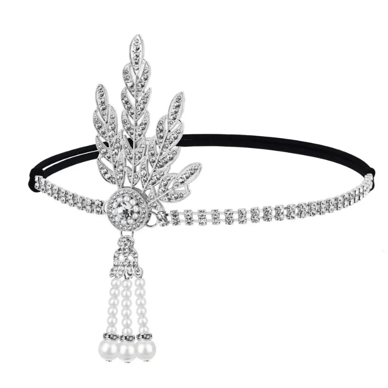 Gatsby Party Metal Leaf Headwear Alloy Headband Necklace Long Smoke Rod Glove Set 1920s Makeup Ball Accessories