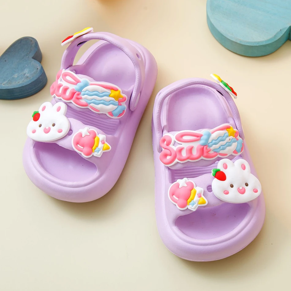 Soft Sole and Anti Slip Kids Sandals and Slippers with Cute Cartoon Rabbit Patterns Boys and Girls Suitable Summer Outdoor Wear