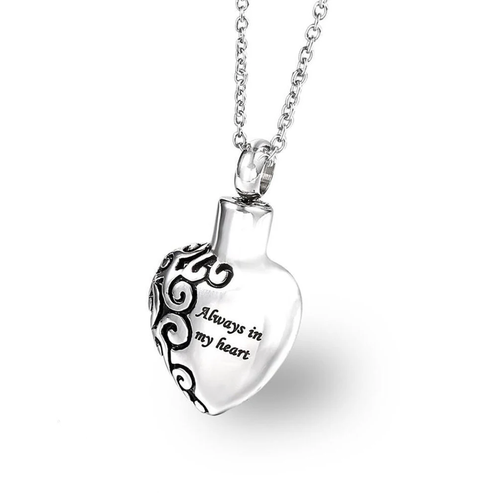 Stainless Steel Alway In My Heart Cremation Urn Pendant Necklace Jewelry Gift For Him with Chain