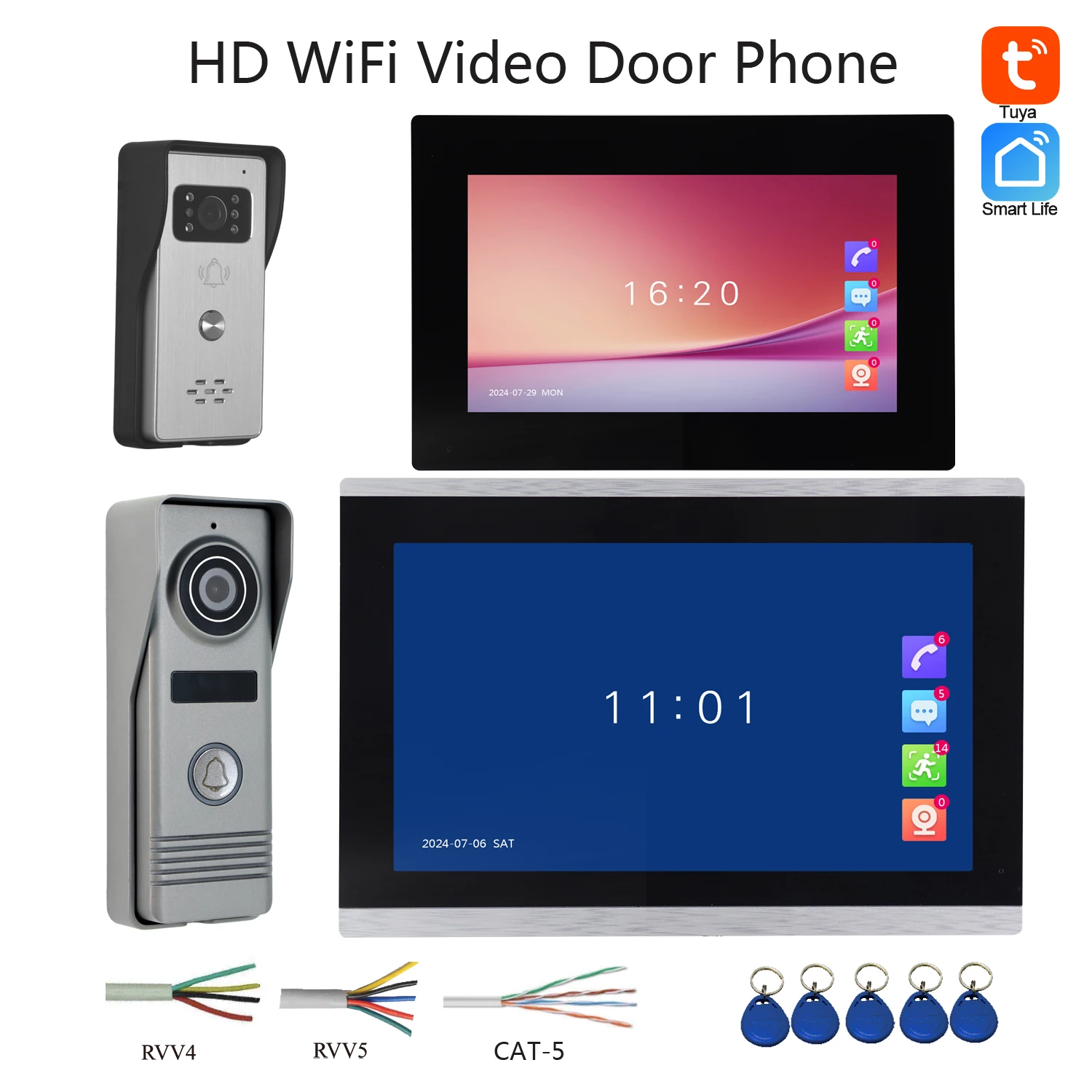 1Set Analog 1080P Video Door Phone Tuya and Smart Life APP Push Message RFID Unlock Video Door Bell for Visitor Photogragh