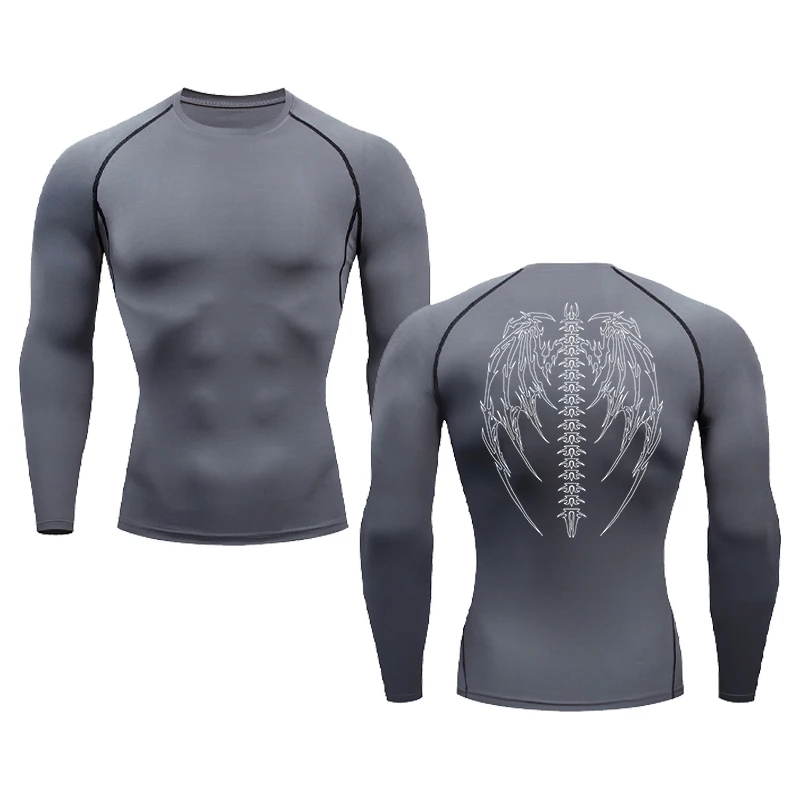 Men pattern Print Running Compression Long Sleeves Sport T-shirt Gym Fitness Sweatshirt Male Jogging Tracksuit Athletic Tops