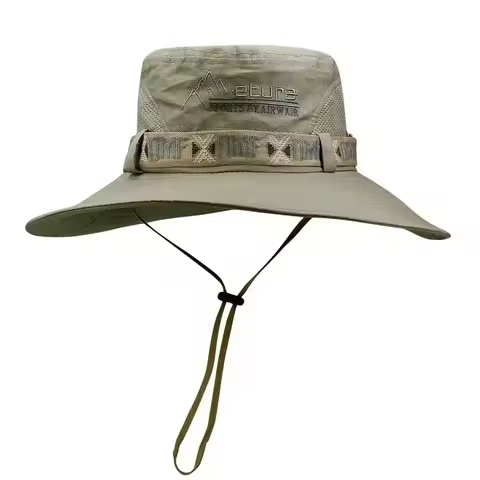 Men Bucket Hat Outdoor UV Protection Wide Brim Panama Safari Hunting Hiking Hat Mesh Fisherman Hat Beach Sunscreen Cap