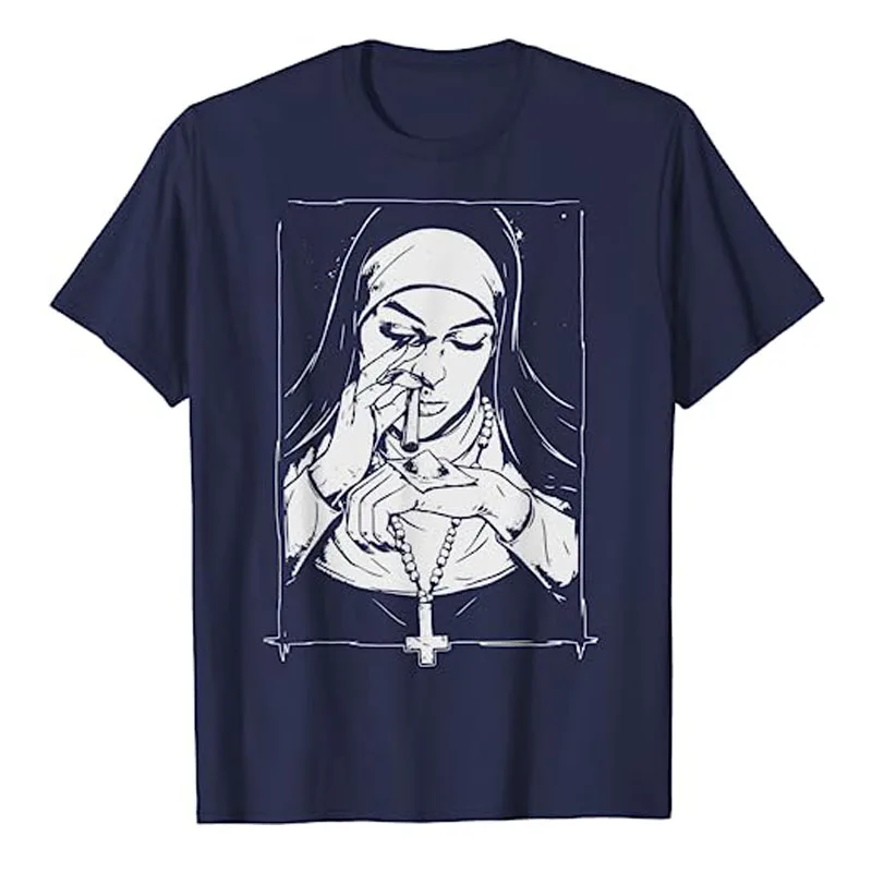 Funny Unholy Drug Nun Costume Essential Costume T-Shirt Humorous Sister Graphic Tee Tops Novelty Gift Women's Fashion Clothes