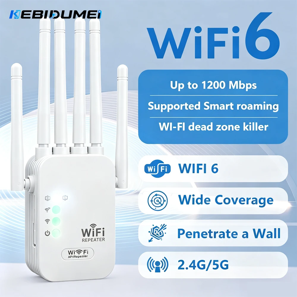 KEBIDUMEI 1200Mbps Wireless WiFi Repeater Wifi Signal Booster 2.4G 5G WiFi Extender 802.11ac Gigabit WiFi Amplifier WPS Router