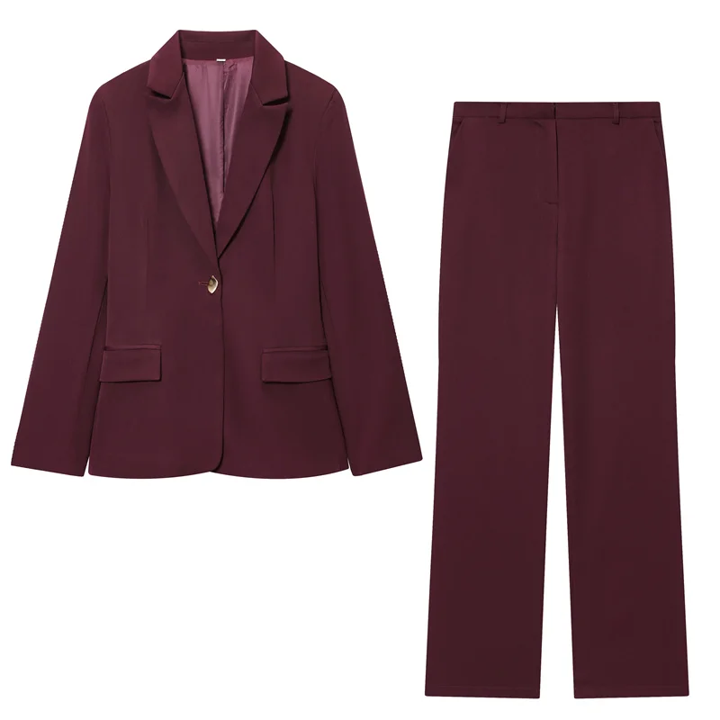

Women's Suit 2025 Autumn New Wine Red Long-Sleeve Blazer with Shoulder Pads and Straight-Leg Pants Set Fashionable Commuter