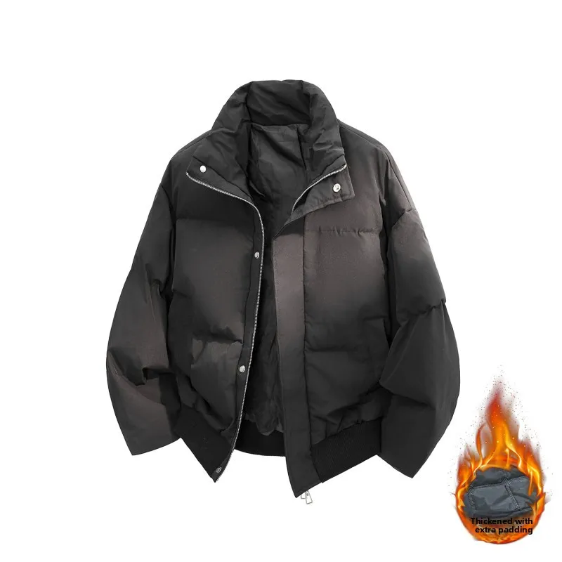 

2025 New Men's Cotton Jaet PU Leather Simulation Winter Outerwear Youth American Sle Large Size Stand Collar Coat