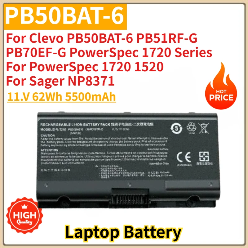 

High Quality PB50BAT-6 Laptop Battery 11.V 62Wh 5500mAh for PowerSpec 1720 PowerSpec 1520 Sager NP8371 Clevo PB51RF-G PB70EF-G