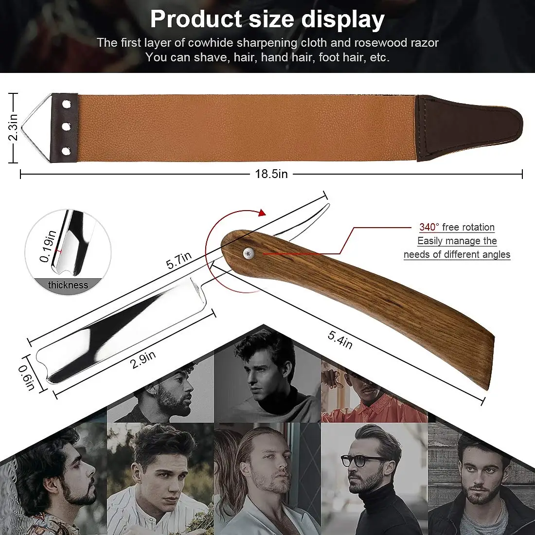 Straight Razor,Wooden Straight Edge Razor for Man Stainless Steel Manual Straight Razor Kit Cutthroat Rosewood Razor