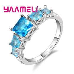 Quartet Crystal Stone Cubic Zirconia White/Red/Azur/Dark/Dark Green 925 Sterling Silver Rings Bridesmaids Blessings