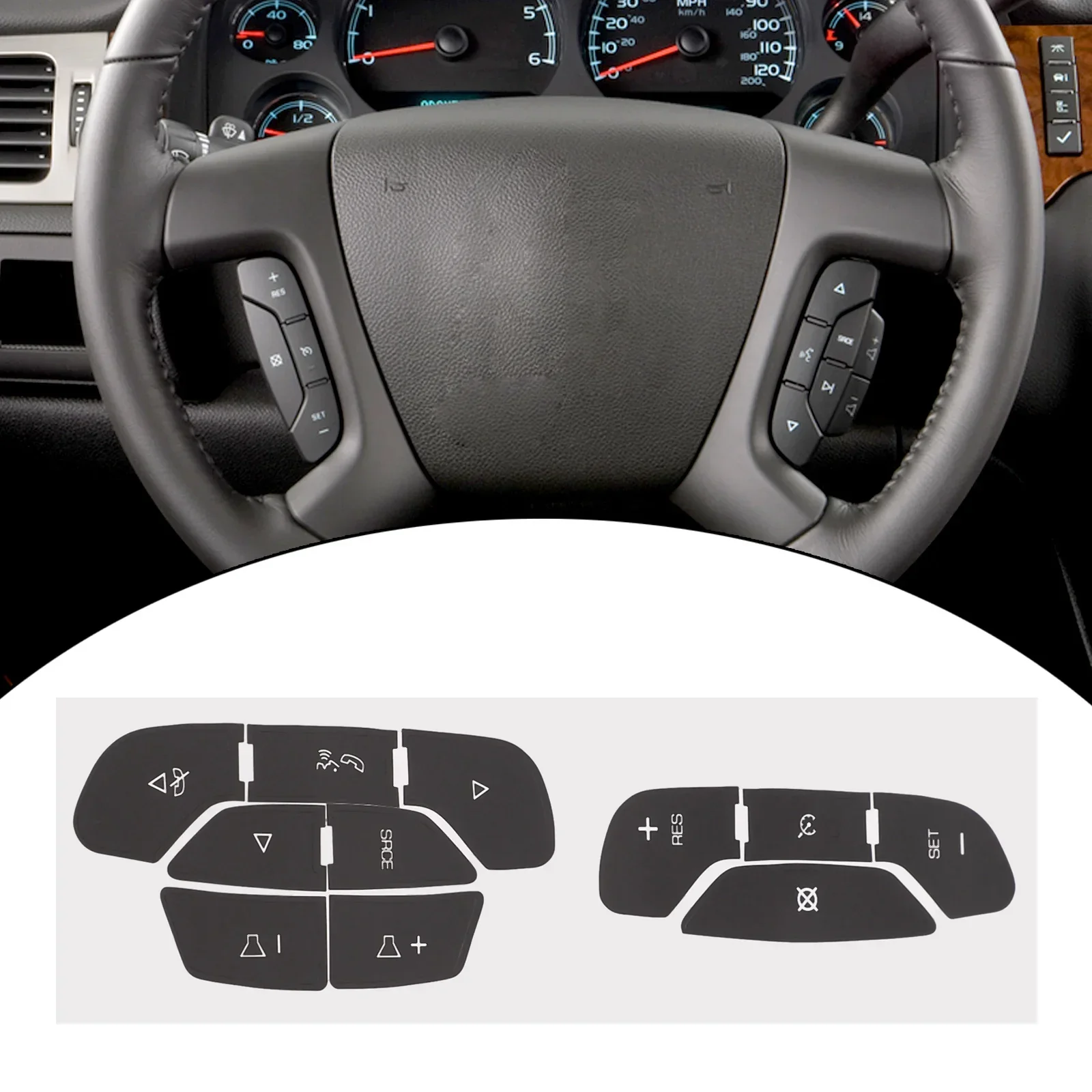 Car Stickers Steering Wheel Button Sticker Replacement Steering Wheel Button Stickers For GMC ForYukon 2007-2014 Car Accessories