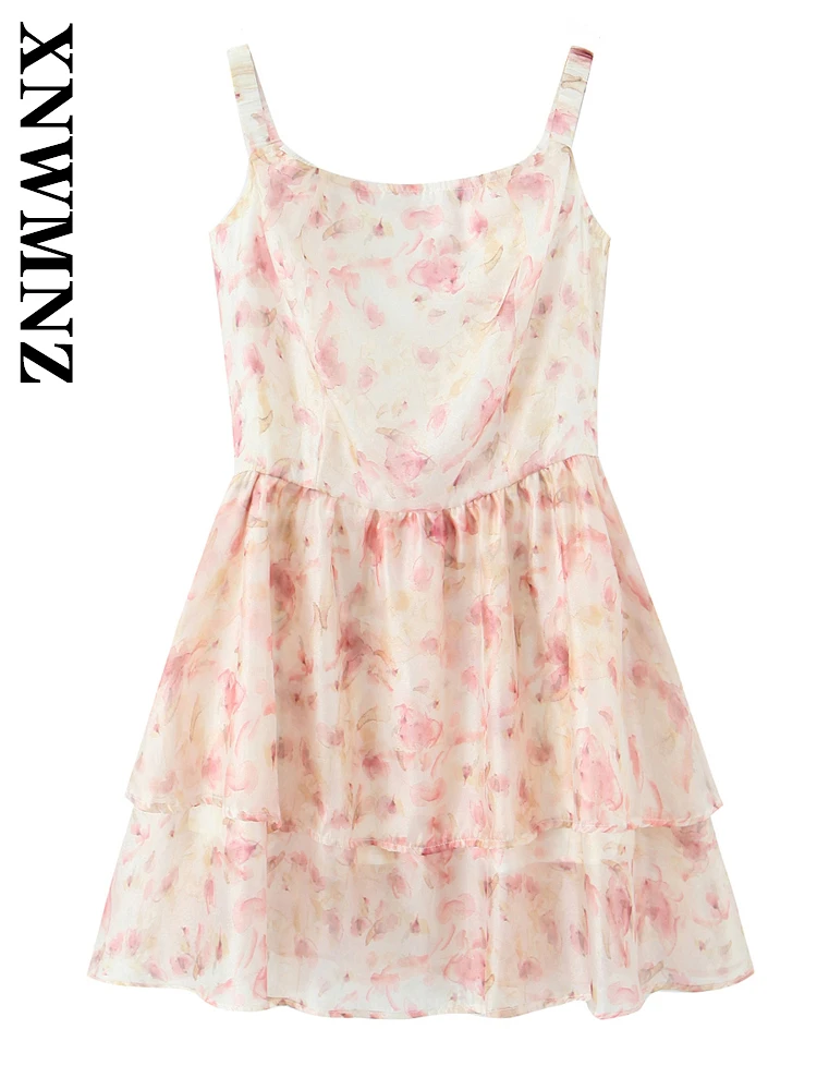 XNWMNZ 2025 Abbigliamento donna Vacanza Moda Abiti senza maniche a spalla boho Donna tracolla larga Abito plissettato Chic mini