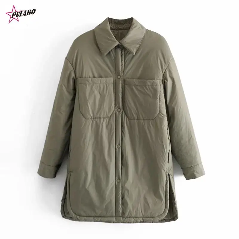 Za Women\'s Shirts Jackets Thin Parka Oversize Shirt Coats Femme Armygreen Outerwear Coats Bf Long Sleeve Khaki Coat Trf PULABO