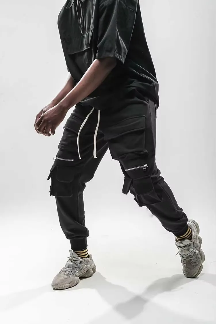 2025 Men's Clothing GD Hair Stylist Fashion HIPHOP Zipper Multi Pocket Casual Pants Plus Size Costumes 27-46