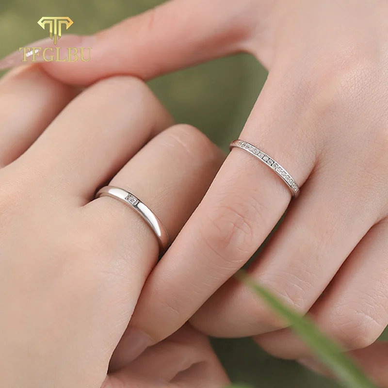 

TFGLBU настоящее кольцо из стерлингового серебра S925 с муассанитом для женщин и мужчин, кольцо для пары, свадебный подарок на день Святого Валентина, белое позолоченное кольцо