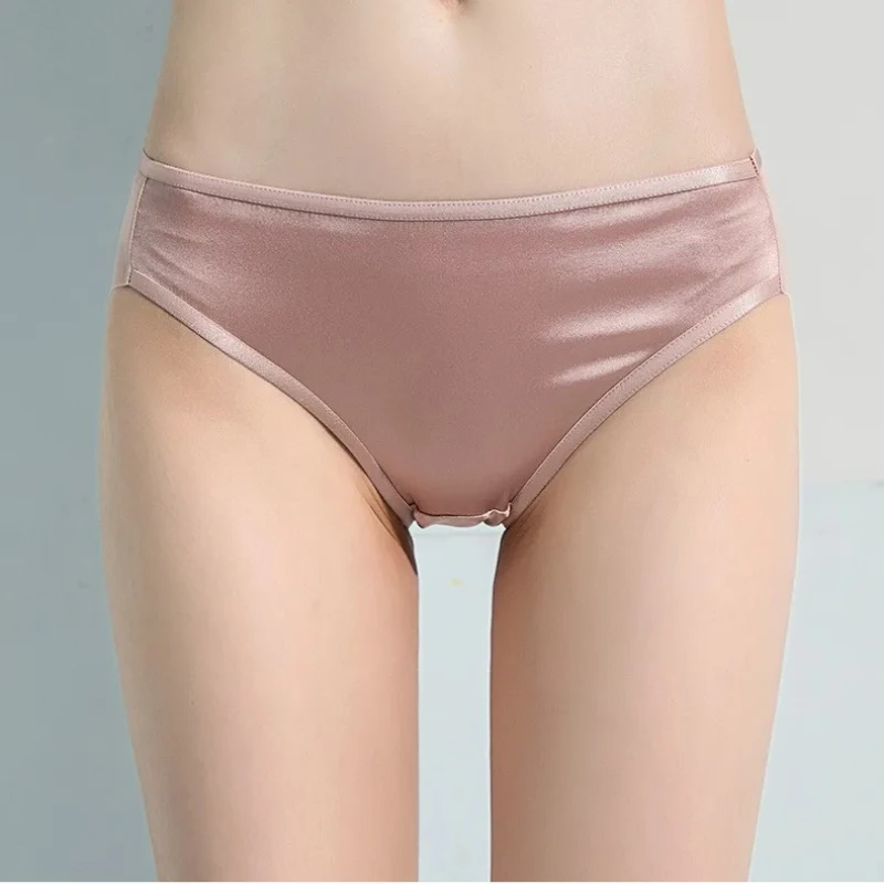 

Шелковые атласные бесшовные треугольные брюки со средней талией, тонкий дизайн, нижнее белье из тутового шелка, сексуальные дышащие шорты для женщин, обнимающие бедра